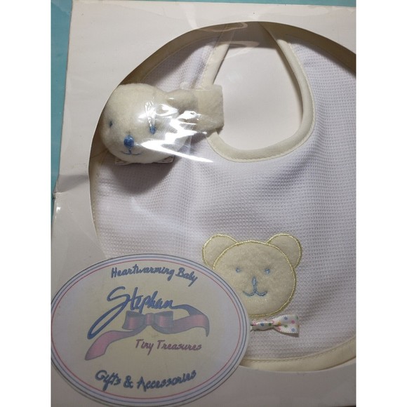 NEW Baby Bib and rattle set Vintage Stephan Plush Lovey Waffle Cloth NOS NIP - Picture 3 of 3